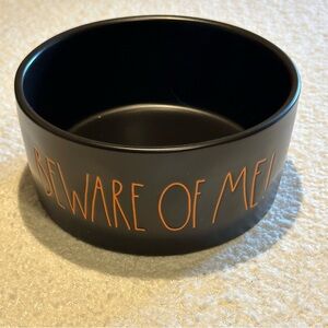 Rae Dunn BEWARE OF ME! 6” Dog Bowl Black Orange Halloween